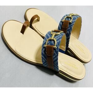 Liz Claiborne Blue Denim Argent Heeled Sandals Sz 9 Dress Shoe Kitten Bling